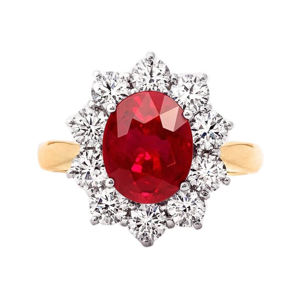 61850 5 CT Round Cut Natural Ruby with Diamonds Ring, 14K Gold - Size 6.5