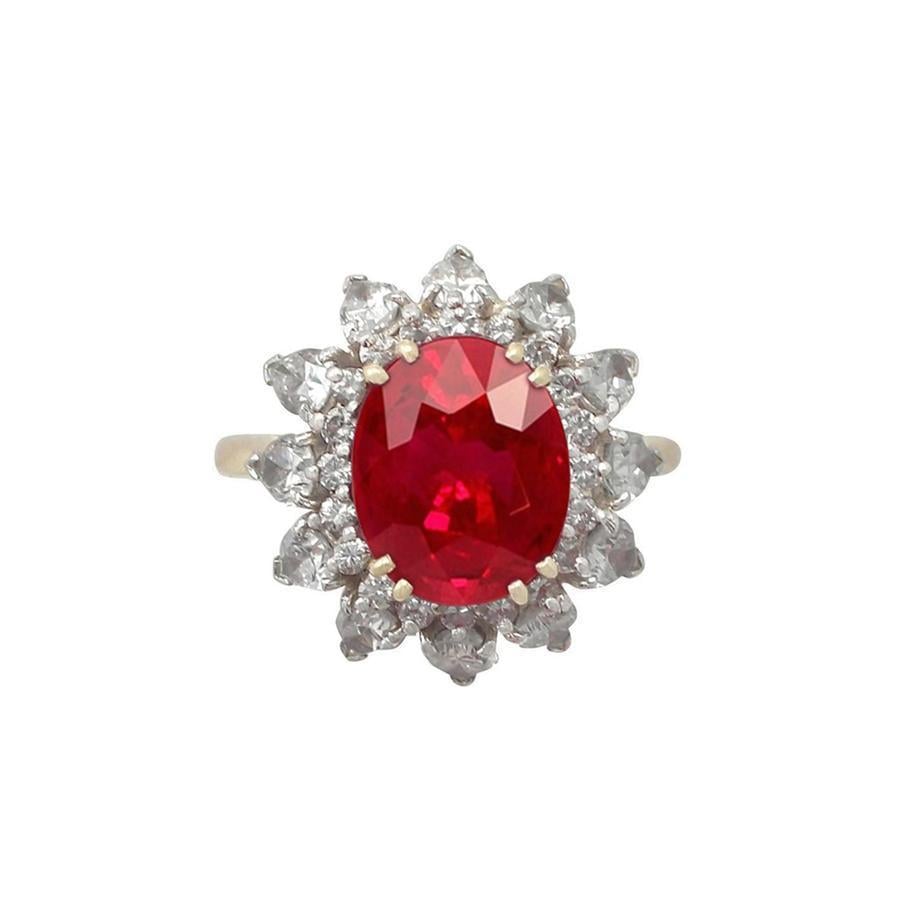 61851 Round Cut 4.50 CT Ruby & Diamonds Prong Set 14K Yellow Gold Ring, Size 6.5