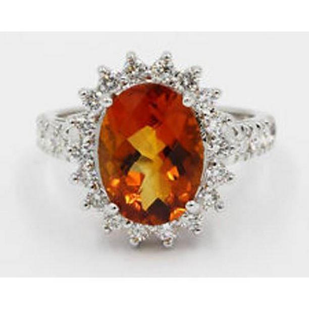 61856 22.50 CT 14K White Gold Madeira Citrine & Diamond Ring, Size 6.5