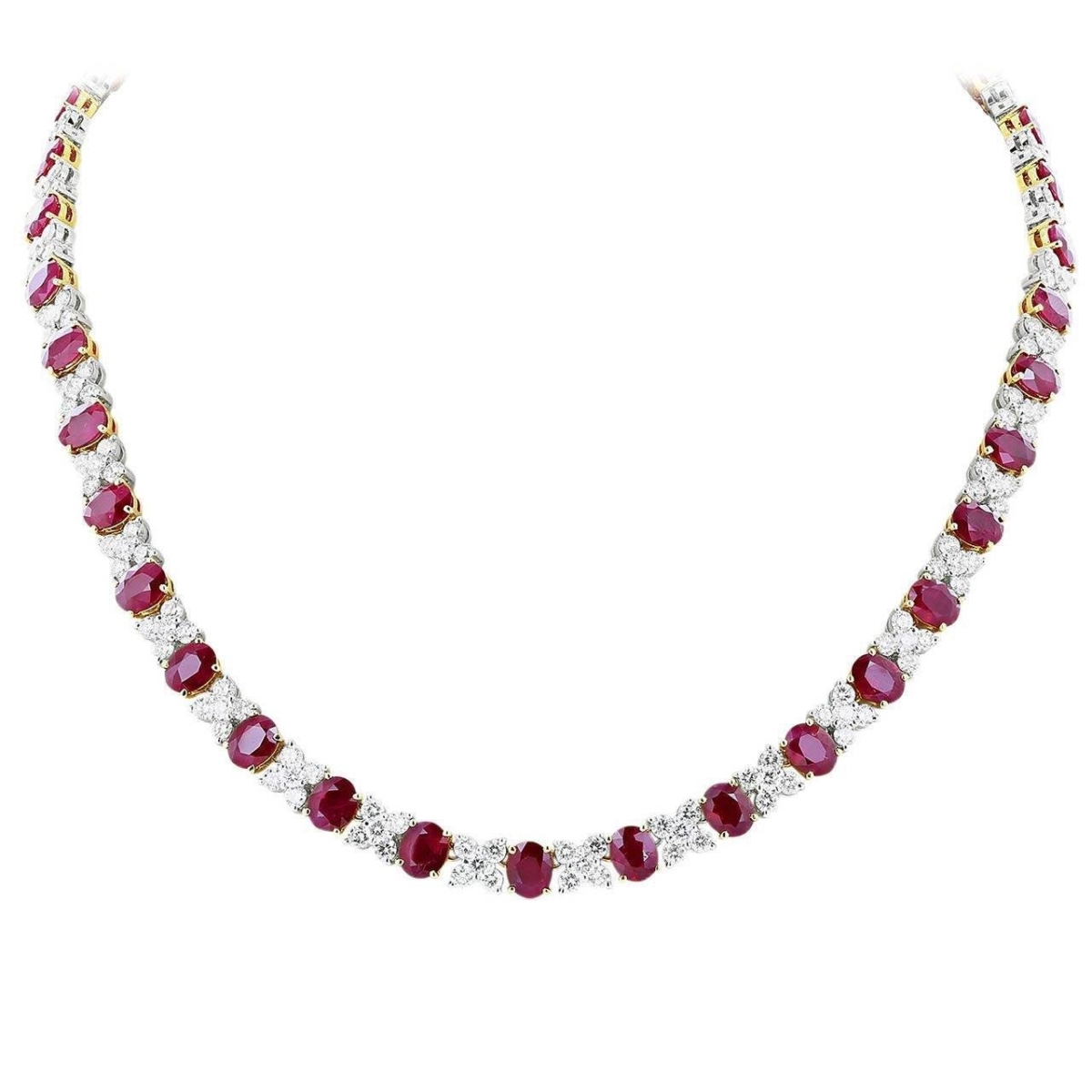 Picture of Harry Chad Enterprises 61857 14K White Gold 32 CT Oval Ruby with Round Diamonds Necklace