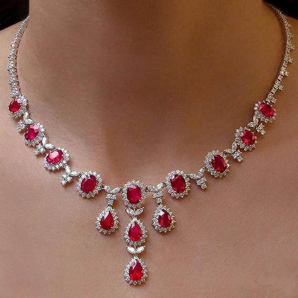 Picture of Harry Chad Enterprises 61859 48 CT Ladies Ruby with Diamonds Necklace&#44; 14K White Gold