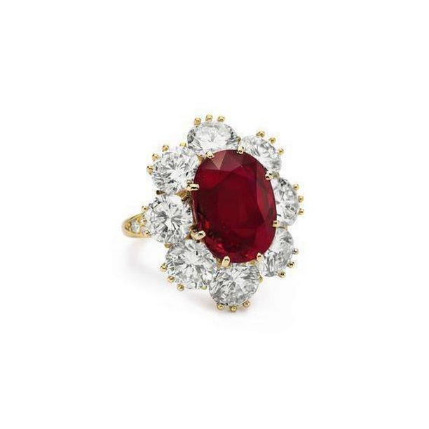 61861 Red Ruby with Diamonds 3 CT Engagement Ring, 14K Yellow Gold - Size 6.5