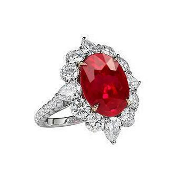 61862 4.50 CT Oval Ruby with Round Diamonds Ring, 14K White Gold - Size 6.5
