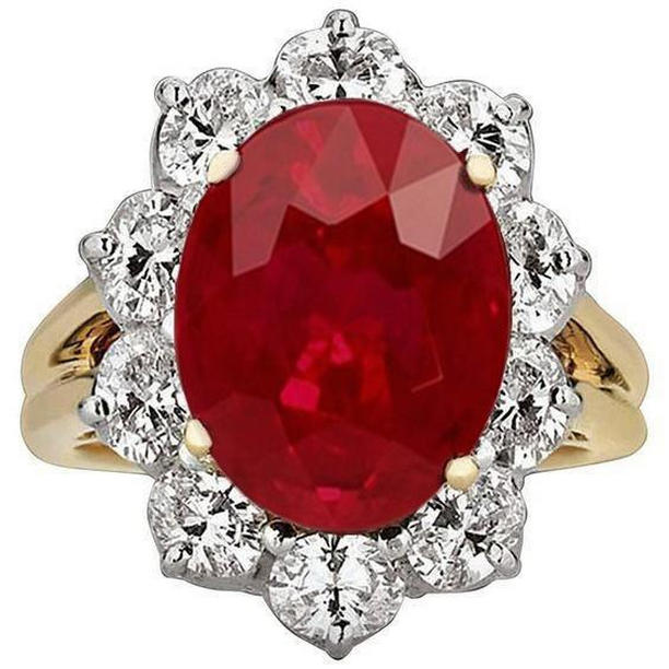 Picture of Harry Chad Enterprises 61864 Two Tone Gold 3.50 CT Brilliant Cut Ruby with Diamonds Ring&#44; Size 6.5