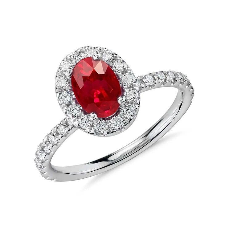 61867 Oval Cut Ruby with Diamonds 4 CT Wedding Ring, 14K White Gold - Size 6.5