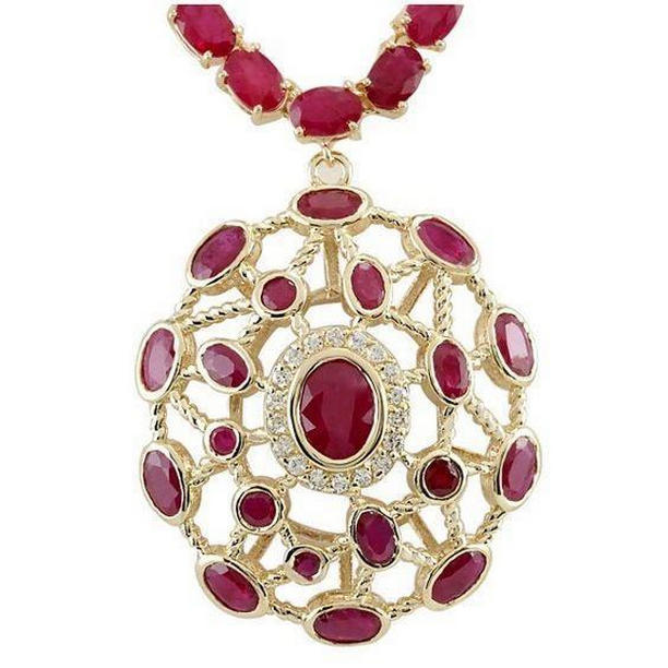 Picture of Harry Chad Enterprises 61870 52.25 CT Ruby & Diamonds Womens Necklace&#44; 14K Yellow Gold