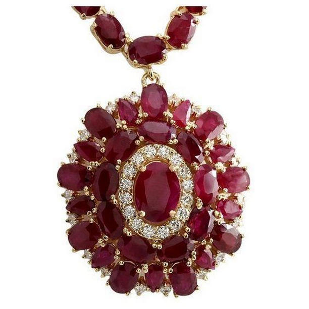 Picture of Harry Chad Enterprises 61873 52.75 CT Ruby & Diamonds Womens Necklace&#44; 14K Yellow Gold