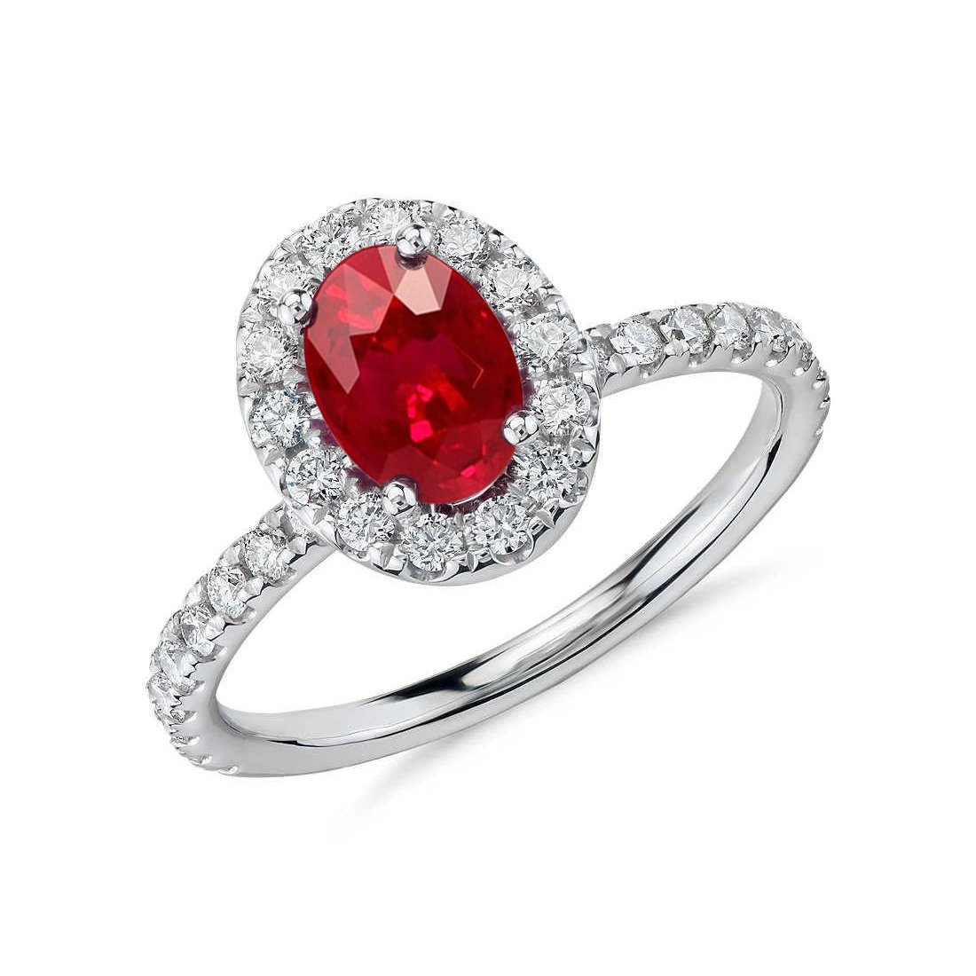 61880 4.55 CT Ruby & Halo Diamond 14K White Gold Wedding Ring, Size 6.5