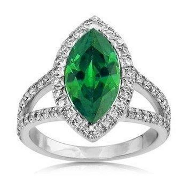 62454 Marquise Cut Green Emerald & Round Diamond 6.50 CT Anniversary Ring, Size 6.5
