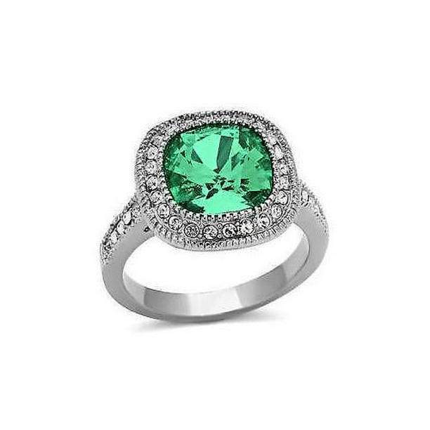 62456 6.5 CT Cushion Cut Emerald & Diamond 14K White Gold Wedding Ring, Size 6.5