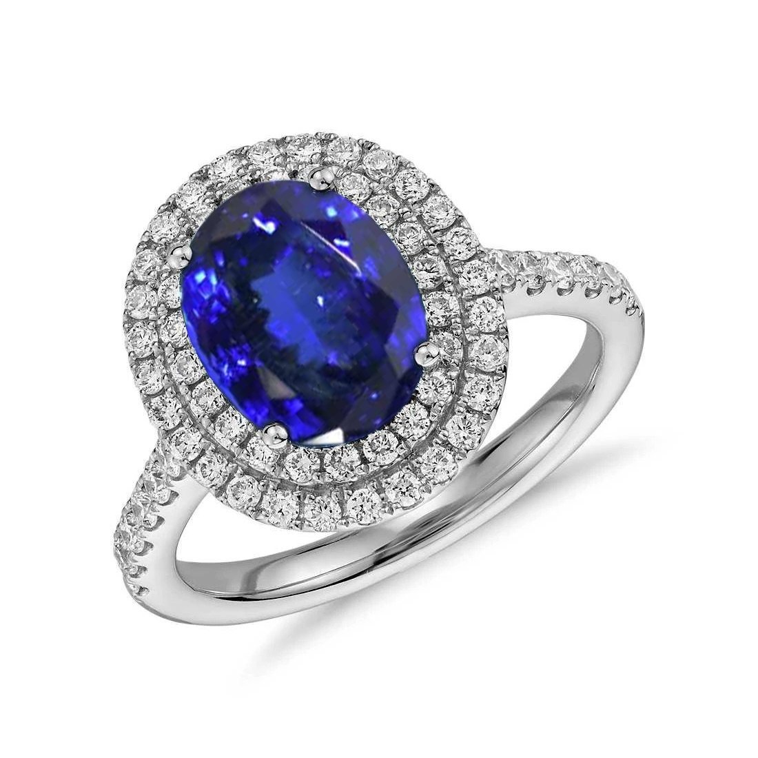 14K White Gold 7.25 CT Tanzanite with Diamonds Ring, Size 6.5