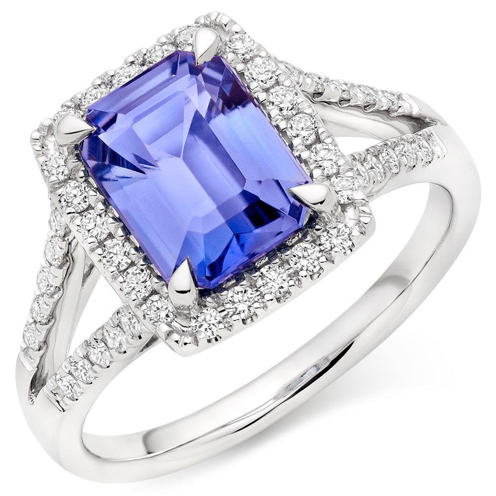 62465 6.85 CT Blue Tanzanite with Diamonds Ring, 14K White Gold - Size 6.5