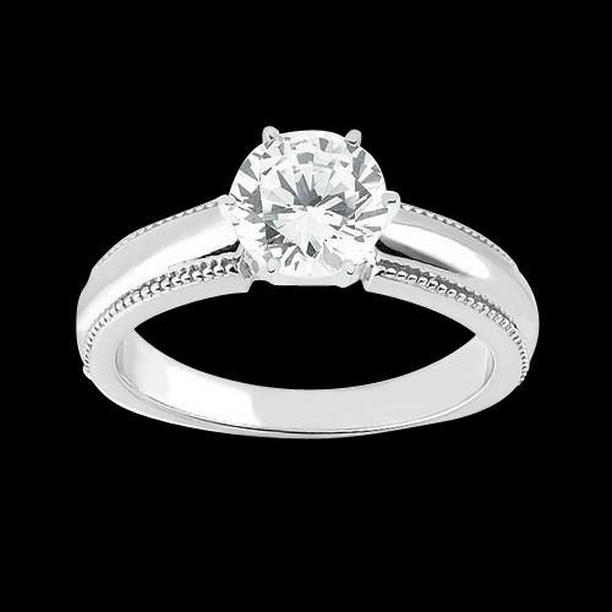 1.01 CT Diamond Antique Style 14K White Gold Solitaire Ring, Size 6.5