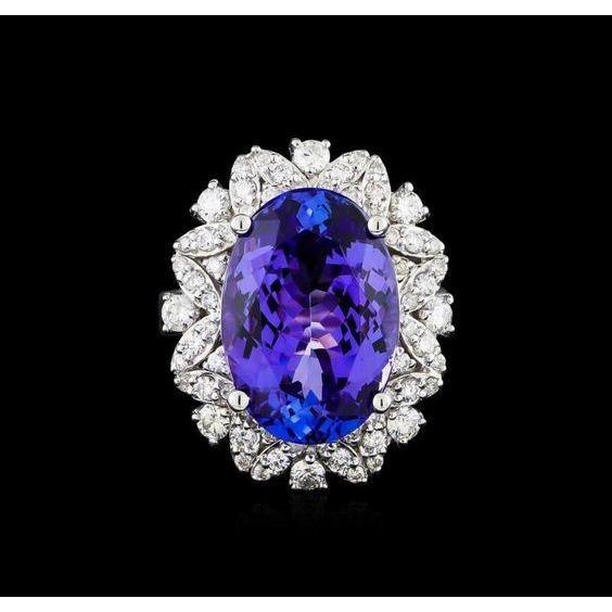 62503 Oval Tanzanite & Diamonds 7 CT Ring, 14K White Gold - Size 6.5