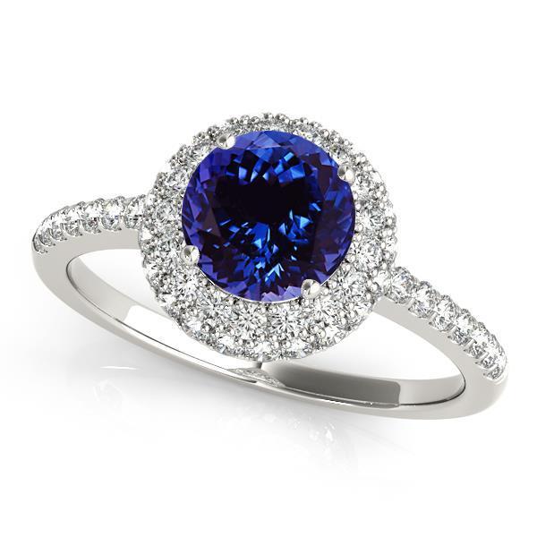 62505 Round Brilliant Cut 6.75 CT Tanzanite & Diamonds White Gold Ring, Size 6.5