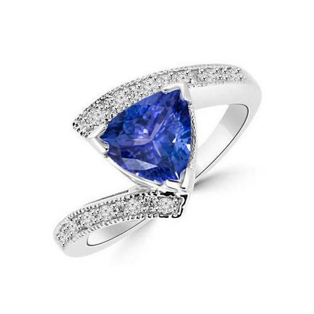 62506 7.25 CT Solitaire with Accent Tanzanite with Diamonds Ring, 14K Gold - Size 6.5