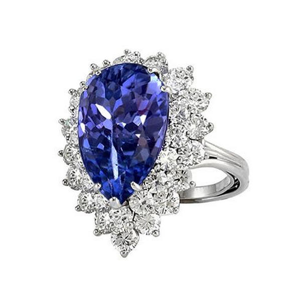 62511 5.75 CT Pear Tanzanite with Diamonds Ring, White Gold - Size 6.5