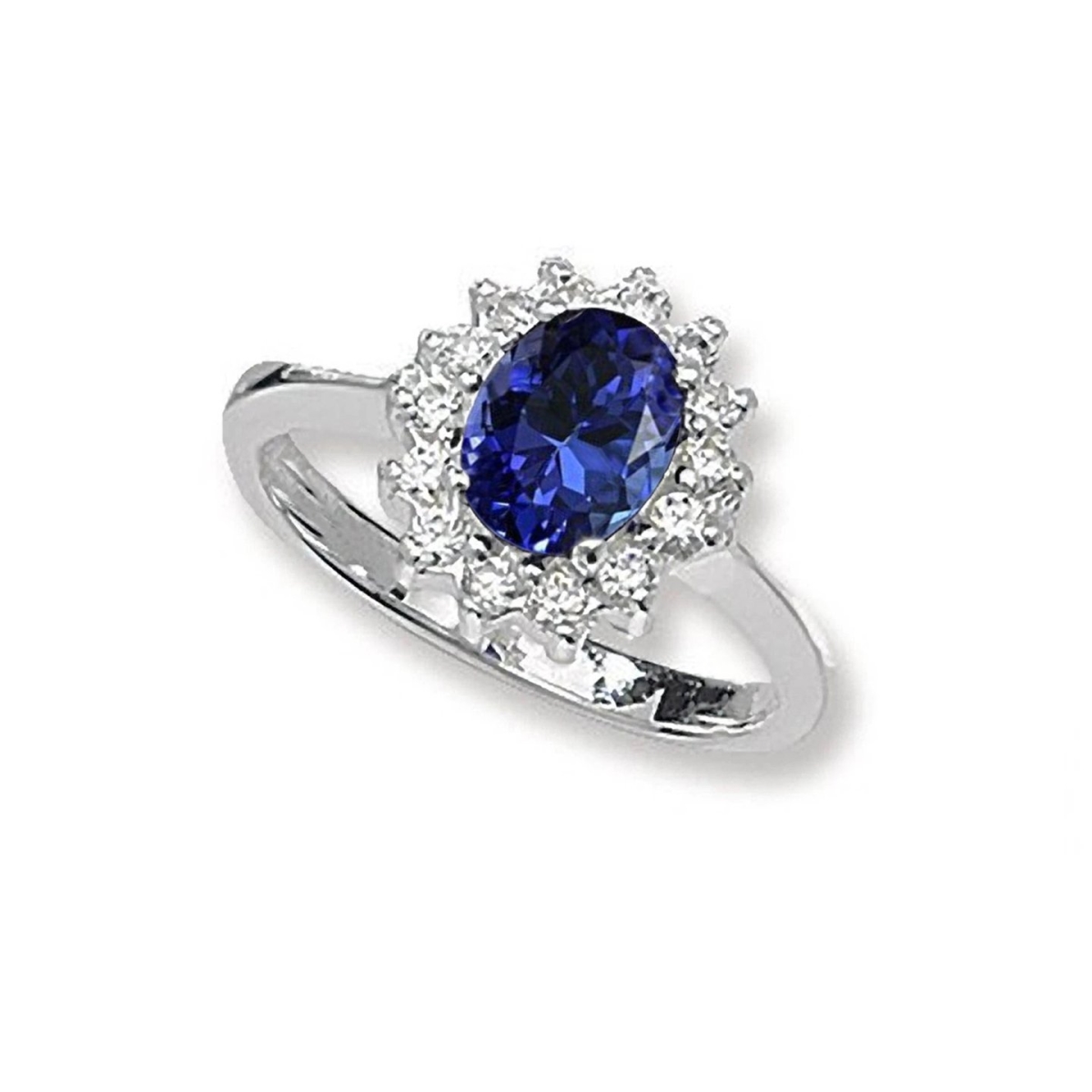 62513 5.60 CT Natural Tanzanite & Diamonds Wedding Ring, 14K White Gold - Size 6.5