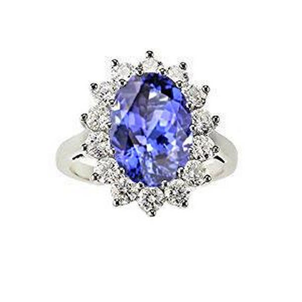 5.80 CT Blue Tanzanite with White Diamonds Ring, Gold - Size 6.5