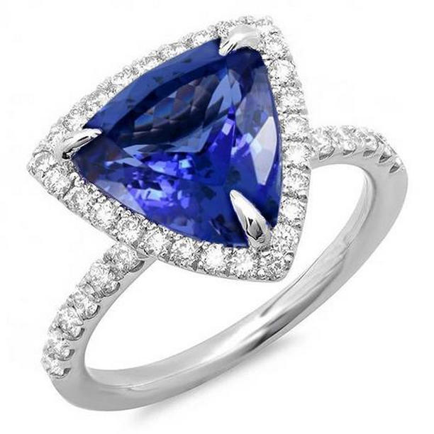 62521 9 CT Trillion Shape Tanzanite with Round Diamonds Ring, White Gold - Size 6.5