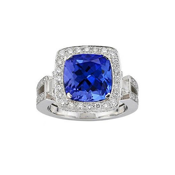 62522 Natural Tanzanite with Diamonds 5.40 CT Ring, 14K White Gold - Size 6.5