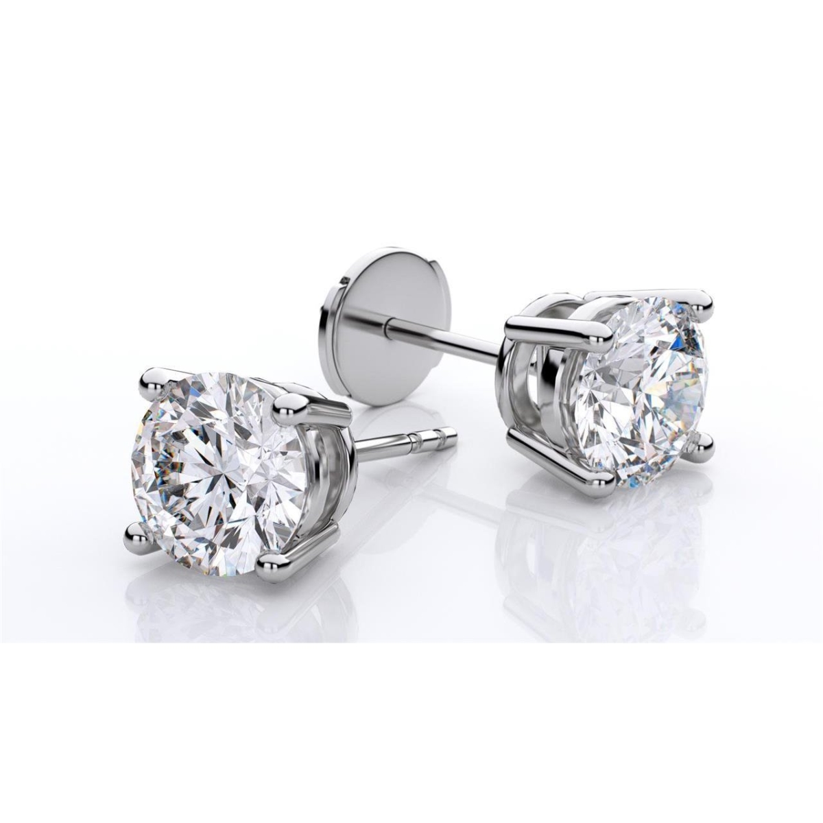 62523 2 CT Diamond Stud Earring, 14K White Gold