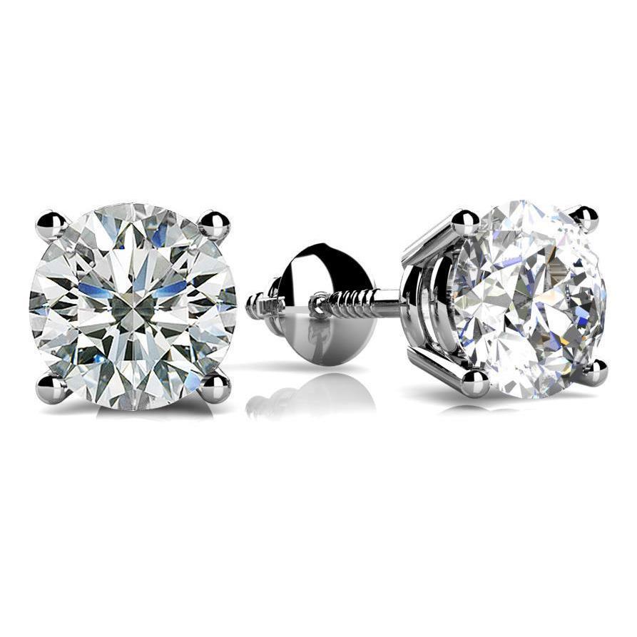 62524 2 CT Solid Diamond Stud Earring, 14K White Gold