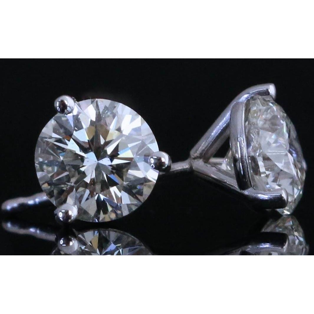 62525 Diamond 2 CT Solid Stud Earrings, 14K White Gold