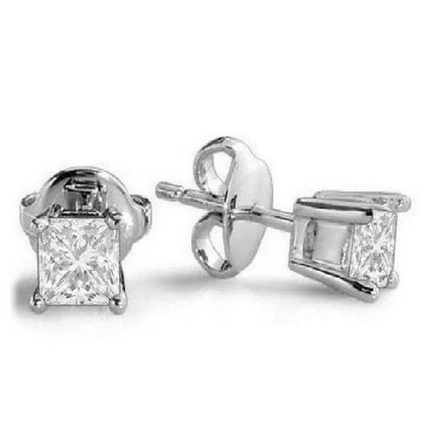 62528 2 CT Princess Gold Solid White Prong Set Diamond Stud Earring