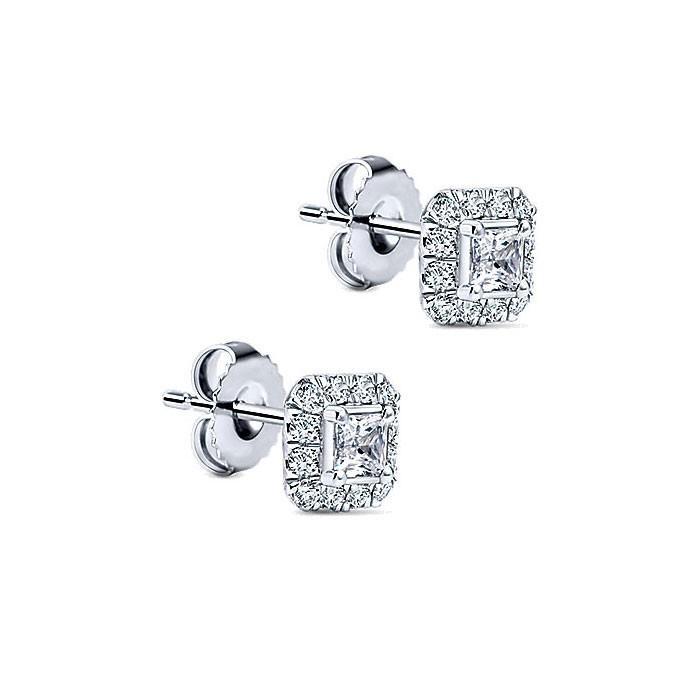 63174 Princess & Round Cut 2.50 CT Diamond Stud Pave Earrings