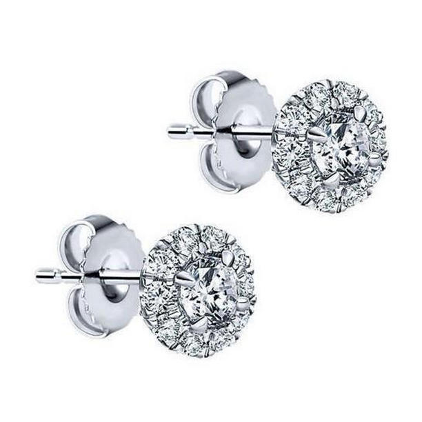 63175 Sparkling 2.50 CT Diamond Lady Stud Halo Earring, White Gold