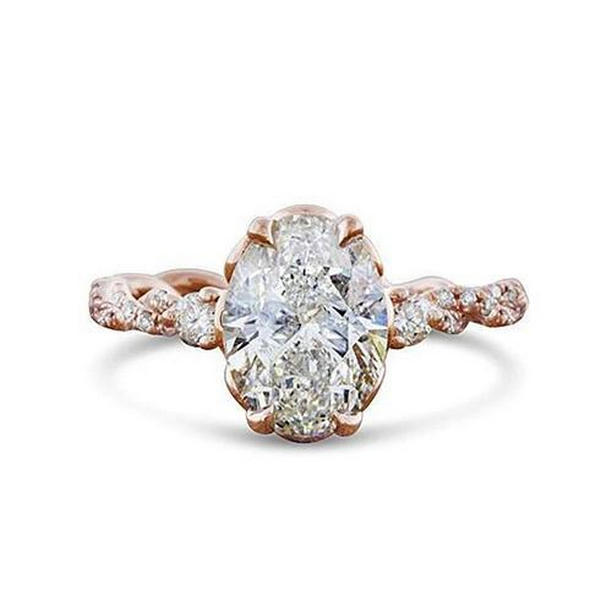 63198 2.15 CT Oval Twisted Rope Style Wedding Ring, 14K Rose Gold - Size 6.5