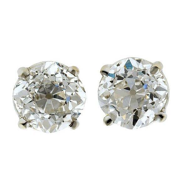 63206 2 CT Miner Cut Old Mine Stud Earrings