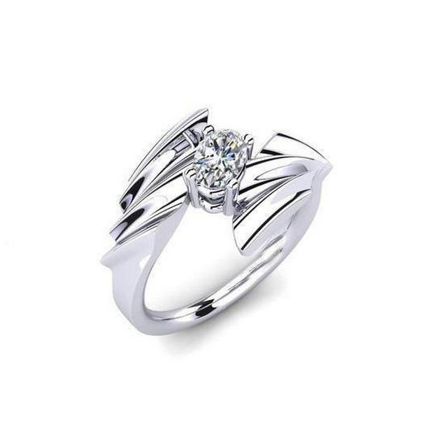 63212 Solitaire Oval Cut 1.10 CT Diamond Engagement Ring, 14K White Gold - Size 6.5