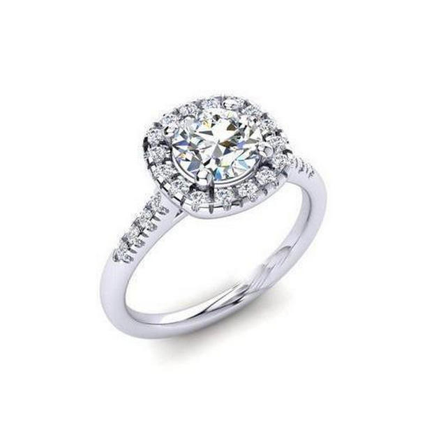63217 2.25 CT Halo Round Diamond Ring, 14K White Gold - Size 6.5