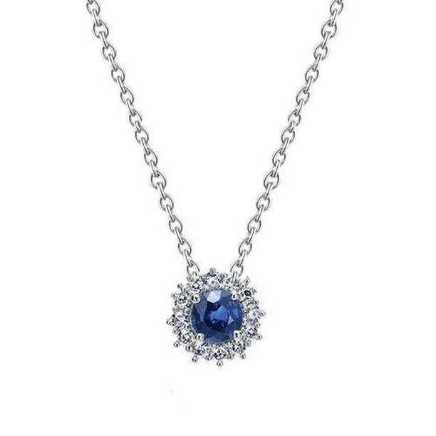 63960 2 CT Round Sapphire & Diamond Womens Necklace Pendant, White Gold