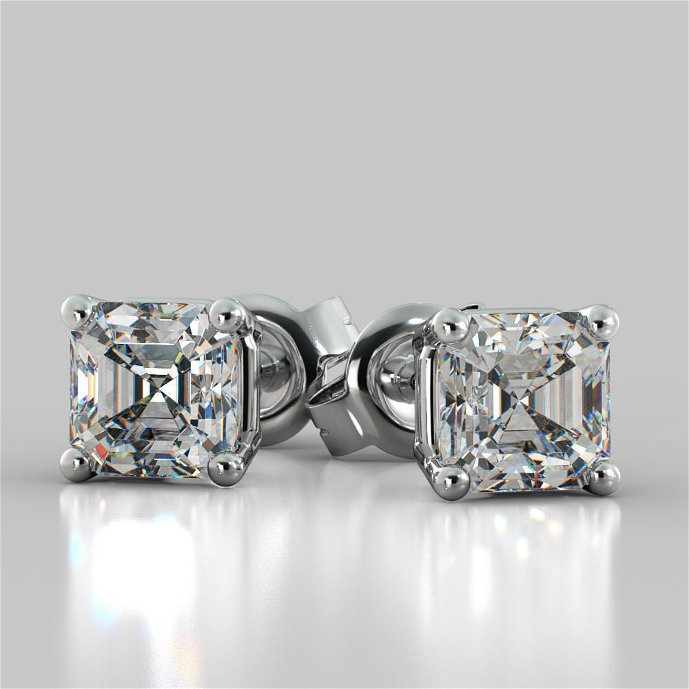 63988 1 CT Asscher Cut Solid Diamond Stud Earring, 14K White Gold