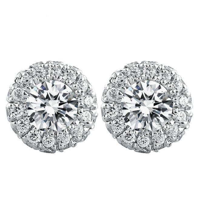 63991 3.50 CT Sparkling Round Cut Diamonds Halo Lady Stud Earrings