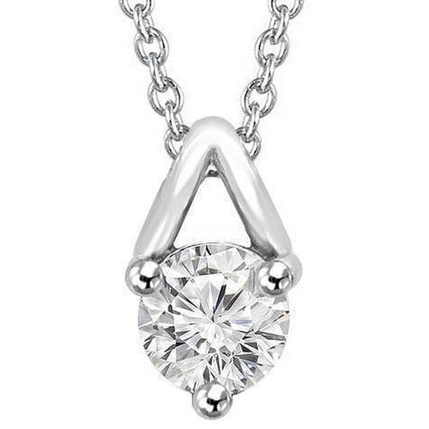 63995 1 CT 3 Prong Set Round Solitaire Diamond Necklace, 14K White Gold