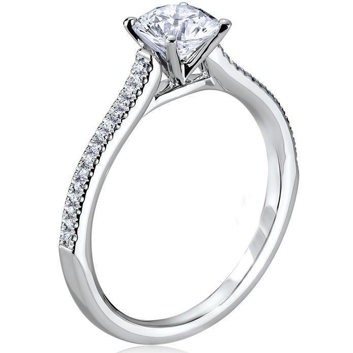 64004 3 CT Round Cut Diamond Solitaire Ring with Accents, 14K White Gold - Size 6.5
