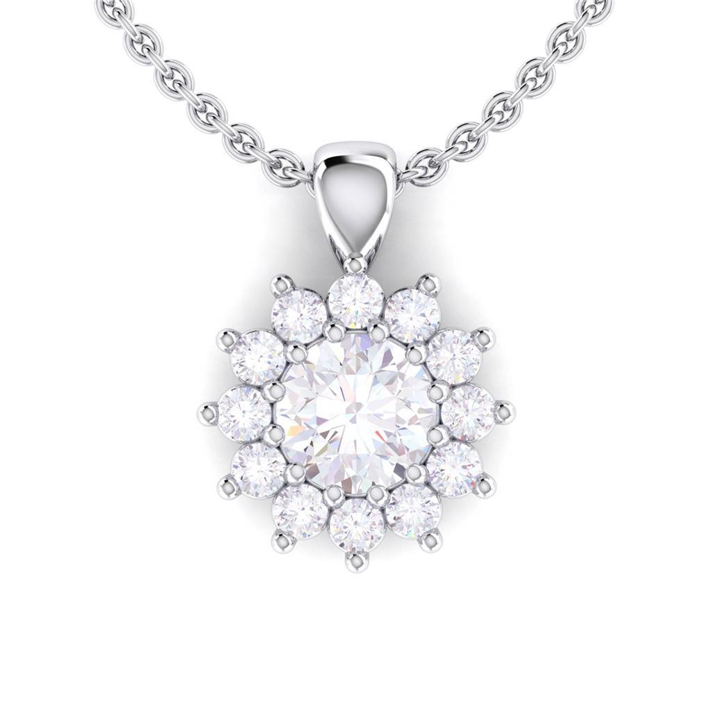 64015 Round Diamond Necklace Pendant 2.10 CT Prong Set, 14K White Gold