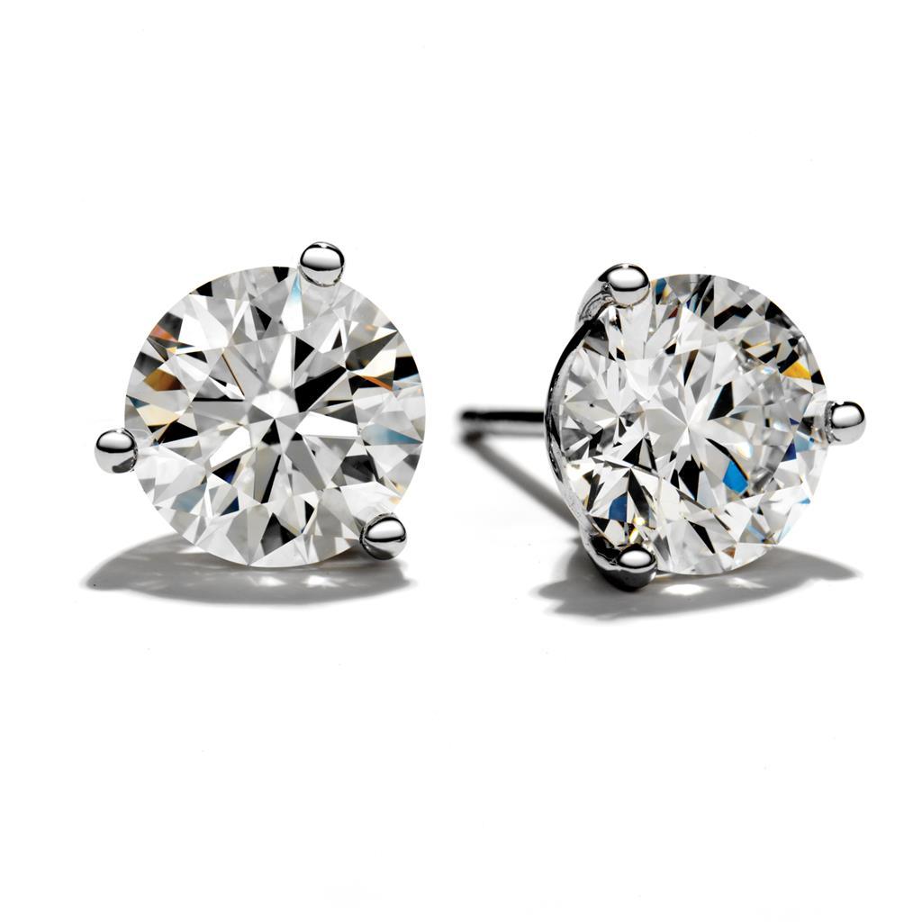 64037 White Gold Sparkling 1.70 CT Round Womens Diamond Stud Earring
