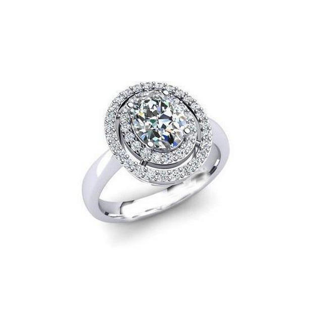 64616 1.96 CT Oval & Round Diamond Wedding Halo Ring, Size 6.5