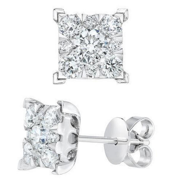 64625 4.60 CT Round Diamonds Ladies Stud Earrings, 14K White Gold