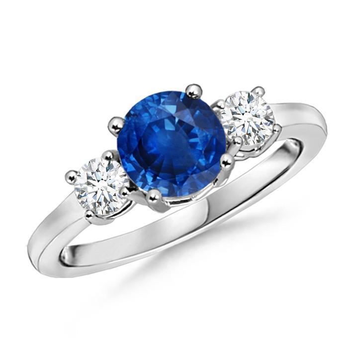 64633 3 Stone 2.70 CT Sapphire & Diamonds Wedding Ring, 14K White Gold - Size 6.5