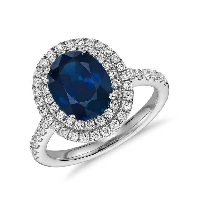 5 CT Oval & Round Cut Sapphire & Diamonds Wedding Ring, Gold - Size 6.5