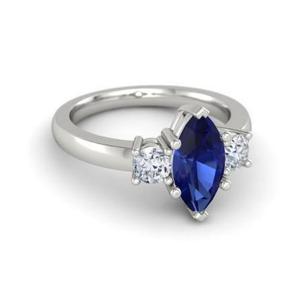 64638 Marquise & Round Cut 2.50 CT Sapphire & Diamonds Ring, White Gold - Size 6.5