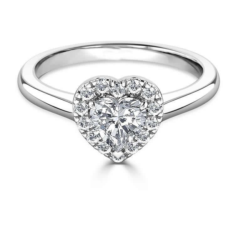 64641 1.80 CT Halo Heart & Round Diamond Wedding Ring, Size 6.5