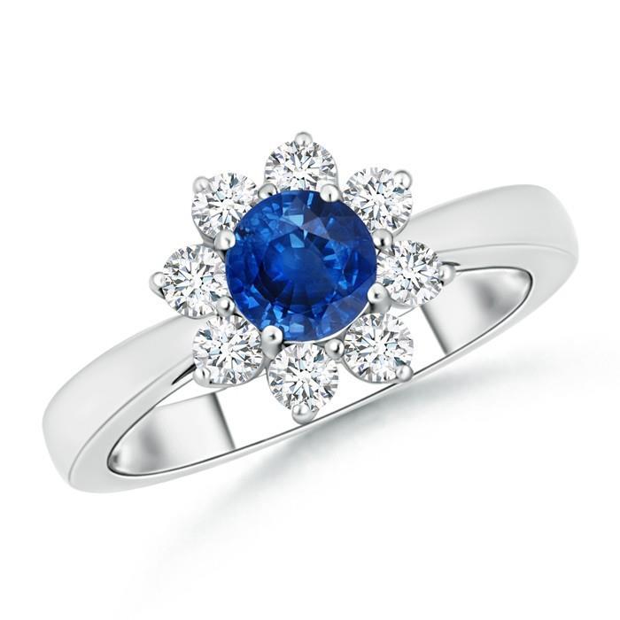64658 Sapphire & Diamonds Round Cut 2.45 CT Wedding Ring, 14K White Gold - Size 6.5
