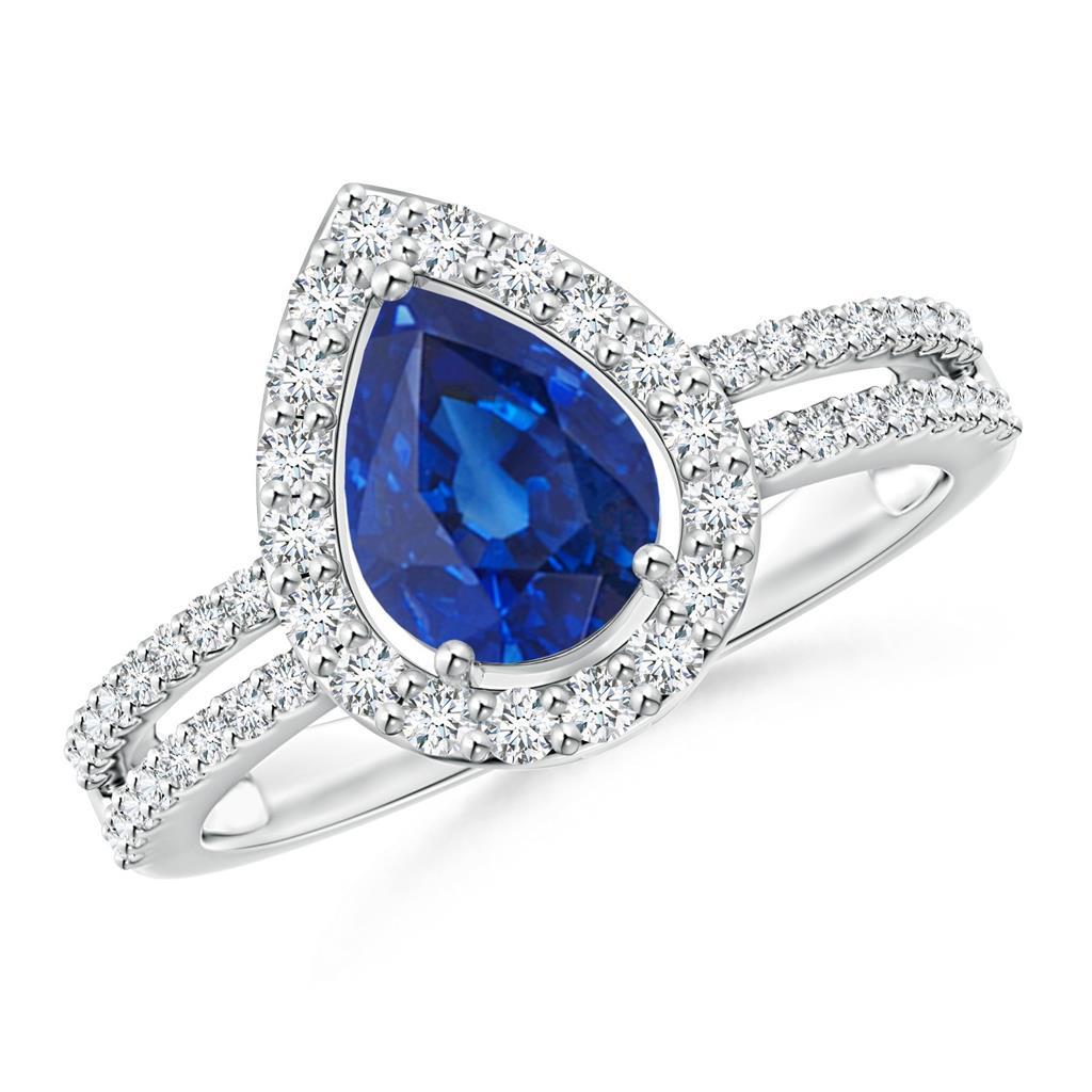 2.50 CT Pear & Round Cut Sapphire Diamonds Wedding Ring, White Gold - Size 6.5